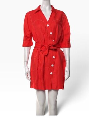 Sandro Joody Belted Piqué Mini Shirt Dress Orange Red